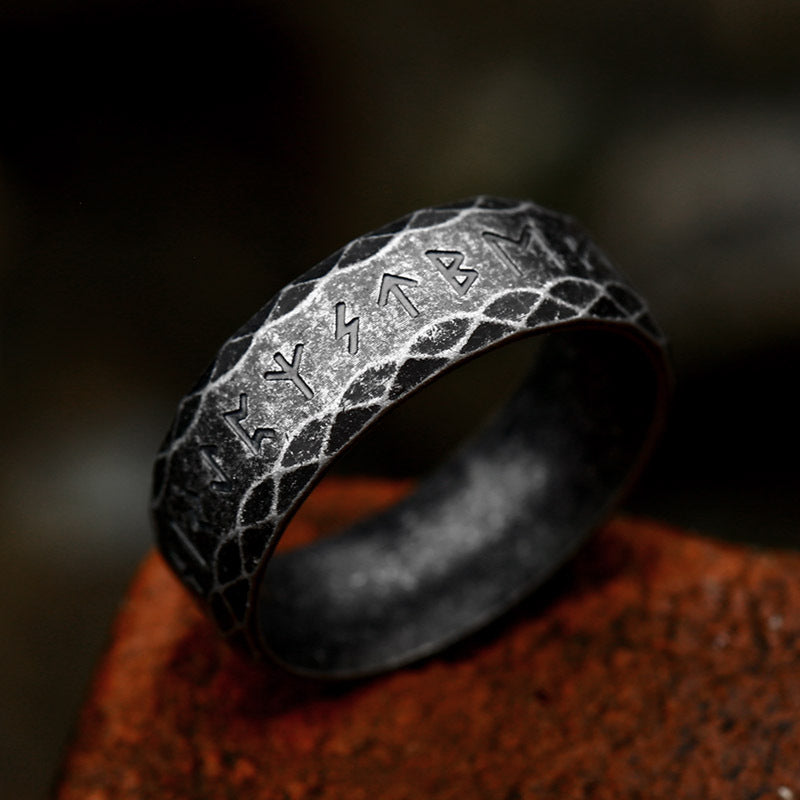 Ancient Runes Ring ( BLACK  ) 8MM