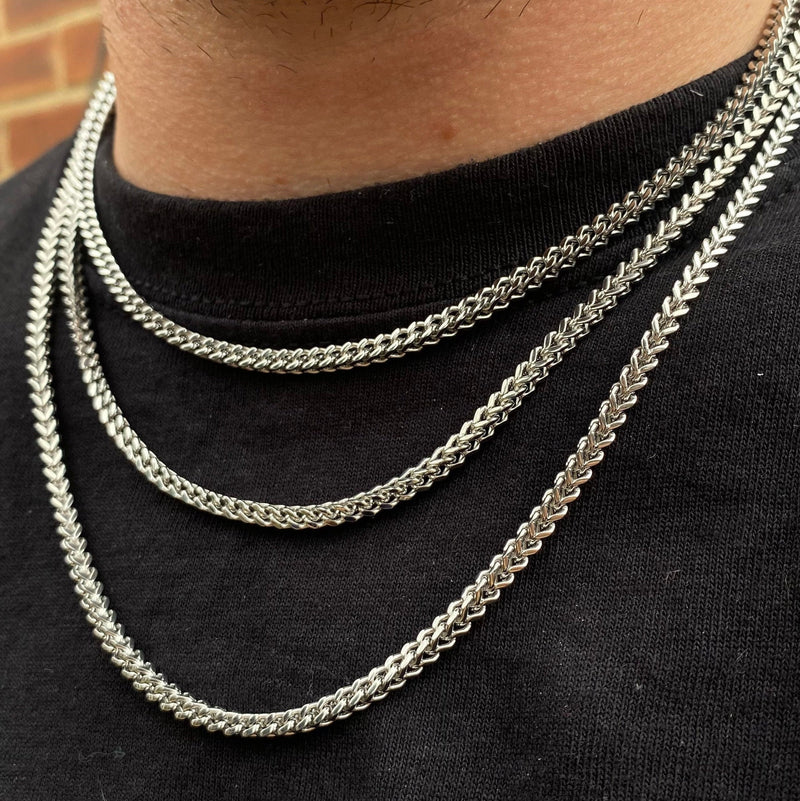 Sliver Franco Men's Necklace, Stainless Steel Men's necklace, 6mm Franco Men's Necklace Gift For Him, WATERPROOF/ANTI-TARNISH