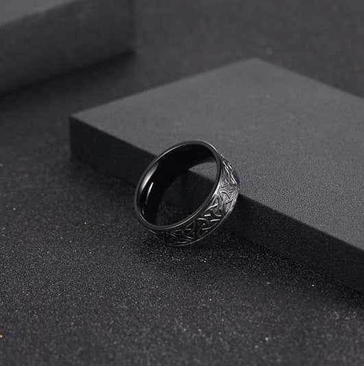Bonsho Anillo  the Nordic Wind Titanium Steel Viking  Ring for Men Stainless Steel Black Rings WATERPROOF ANTI-TARNISH
