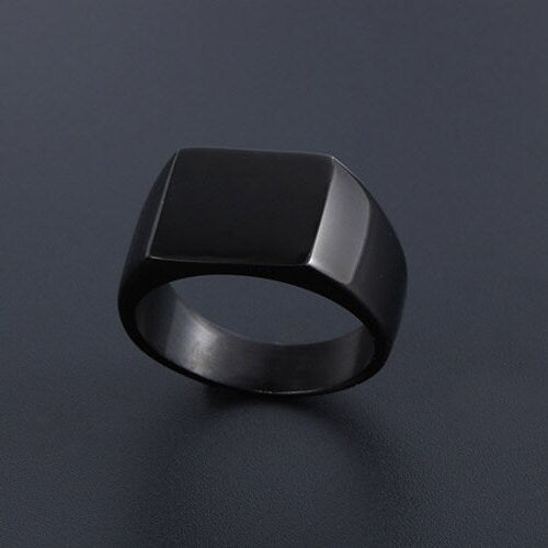 Black Signet Ring Men's Ring Polished Finish Heavy Black Punk Ring, Rings For Men, Square Signet Ring WATERPROOF/ANTI-TARNISH