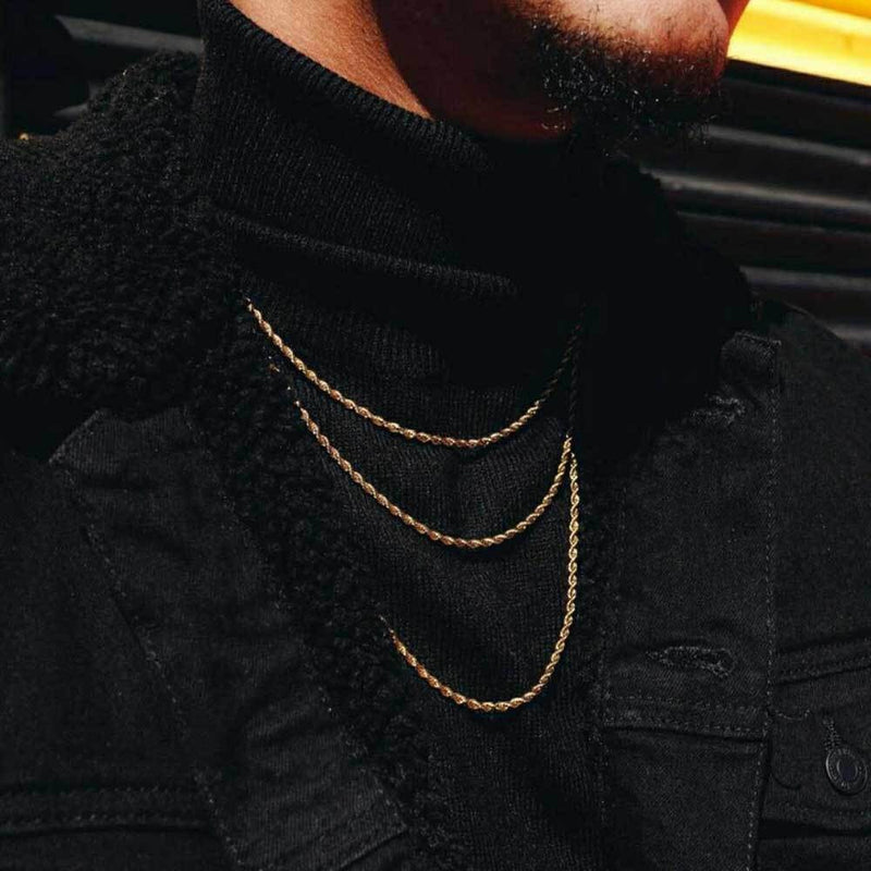 18K Gold Rope Chain Necklace For Men,  2mm Rope Chain, Silver Rope Chain, Thin Men Chain Necklace, Jewelry For Men, WATERPROOF/ANTI-TARNISH