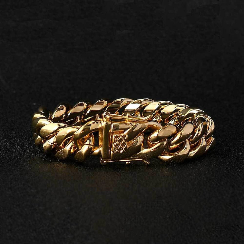 Miami Cuban Chain Bracelet, 18k Gold Mens Bracelet, 12mm Cuban Bracelet, Men's Bracelet, Gift For Him, WATERPROOF/ANTI-TARNISH