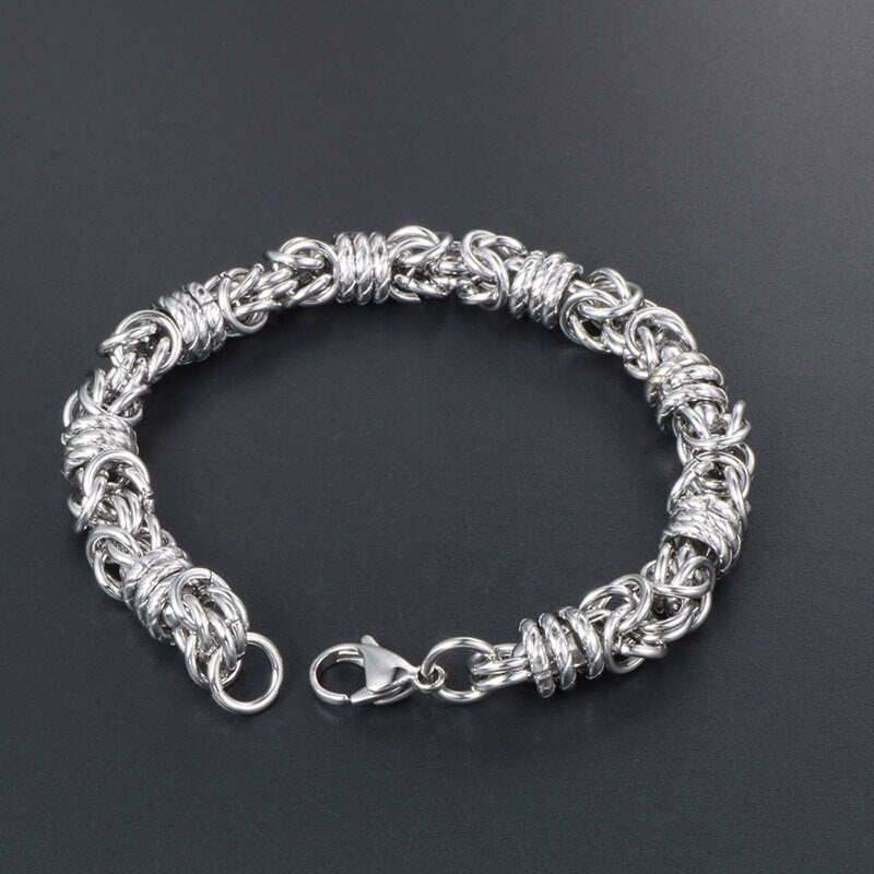 Silver Byzantine Men's Bracelet, Twisted Beaded Bracelet Toggle Bracelet, Tightly Woven Stainless Steel Bracelet WATERPROOF/ANTI-TARNISH