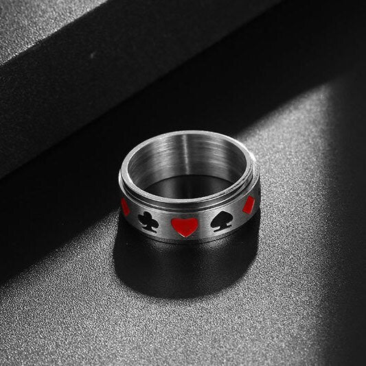 Fidget Ring Men Titanium Stainless Steel Ace of Spades Men Ring WATERPROOF ANTI-TARNISH
