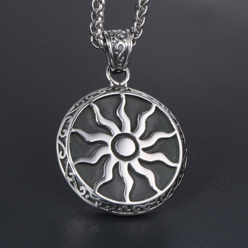 Sun necklace for Men's Necklace Circle pendant, Stainless Chain Necklace, Gift for Him, WATERPROOF/ANTI-TARNISH