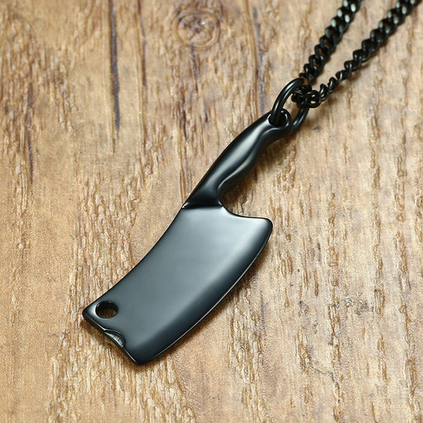 Black Meat Cleaver Necklace, Butcher's Knife, Horror Jewelry, Halloween Jewelry, Chef Gifts,  WATERPROOF/ANTI-TARNISH