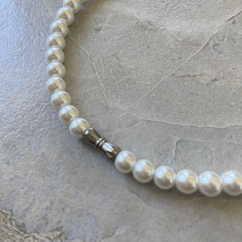 Pearl Necklace For Men, Mens Pearl Necklace Chain, 6mm Pearl Chain Necklace, Stainless Steel Chain, Gift for Him WATERPROOF/ANTITARNISH