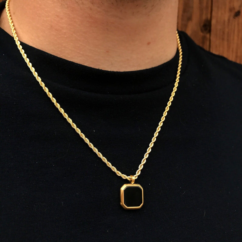 Men's Gold Necklace Black Onyx Stone Pendant Gold Necklace Men's / Woman's Necklace Gemstone Necklace Gold, Silver WATERPROOF/ANTI-TARNISH