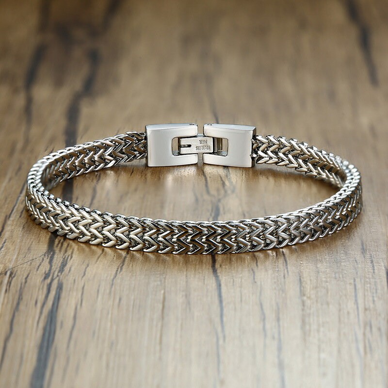Men's Bracelet, Silver Bracelets, Chain Bracelet, Men's Cuff Bracelet, Men's Jewelry, , Tightly Woven Steel Bracelet WATERPROOF/ANTI-TARNISH