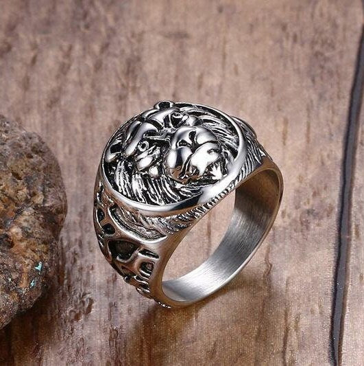 Lion Head Ring Band Stainless steel Men's, Silver Polished Ring  Men Jewelry- For Him Gift- Stainless Steel Ring WATERPROOF/ANTI-TARNISH