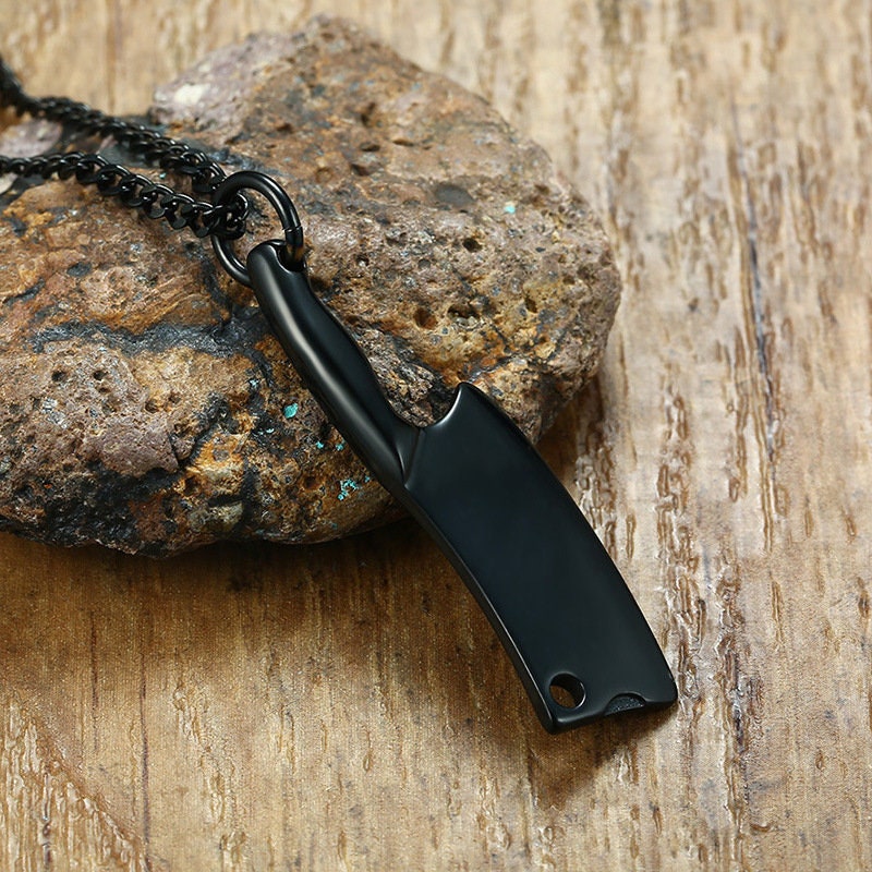Black Meat Cleaver Necklace, Butcher's Knife, Horror Jewelry, Halloween Jewelry, Chef Gifts,  WATERPROOF/ANTI-TARNISH