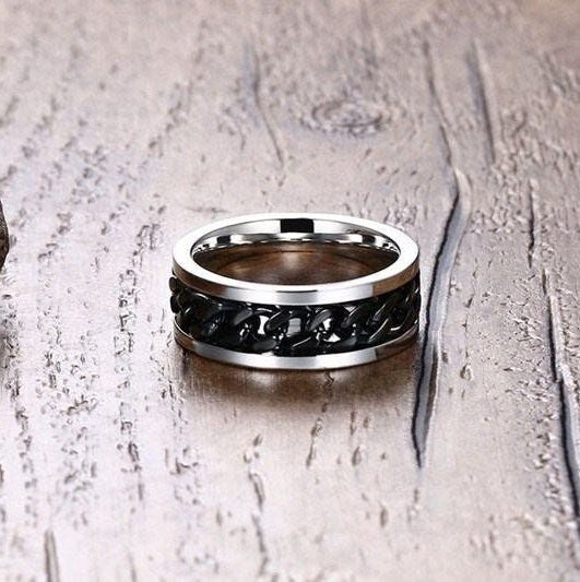 Spinning Chain Anxiety Ring - Titanium Steel Relieving Fidget Ring - Spinner Delicate Dainty Ring - Special Gift WATERPROOF/ANTI-TARNISH