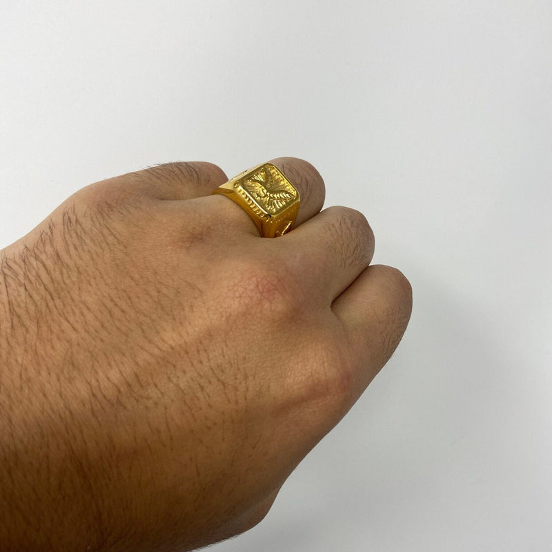 18K Gold Eagle Ring Signet Ring Gold Signet Ring Men Ring Man Gold Ring Eagle Ring Gold Gift For Him, WATERPROOF/ANTI-TARNISH