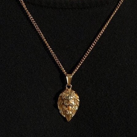 18k  Gold Lion Head Pendant Chain Mens Lion Necklace Gold Jewelry Vintage Animal Head Necklace Men Gift For Him  WATERPROOF/ANTI-TARNISH