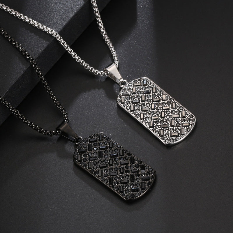 Men Crystal DogTag Pendant Necklace-Iced Tag Necklace For Men, Steel jewelry, dog tag pendant necklace Gifts For Him WATERPROOF/ANTI-TARNISH