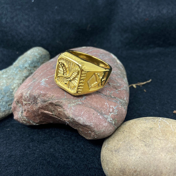 18K Gold Eagle Ring Signet Ring Gold Signet Ring Men Ring Man Gold Ring Eagle Ring Gold Gift For Him, WATERPROOF/ANTI-TARNISH