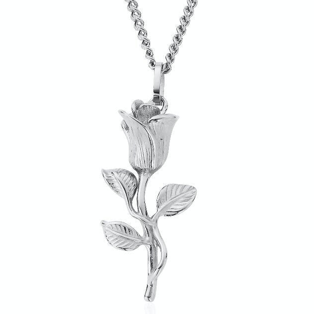 Silver Rose Pendant Chain Mens Rose Necklace Silver Rose Pendant Vintage Rose Flower Necklace For Men Gift For Him WATERPROOF/ANTI-TARNISH
