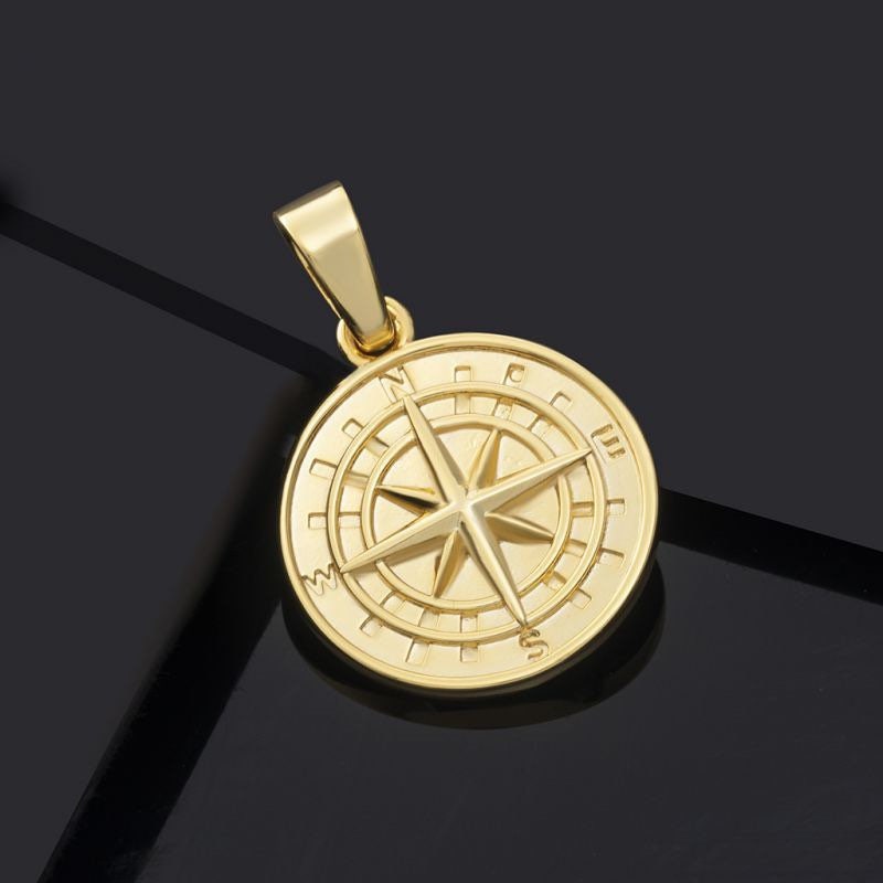Silver Compass North Star Pendant Chain Men Necklace Silver Pendant Necklace For Men Jewelry Gift For Him WATERPROOF/ANTI-TARNISH