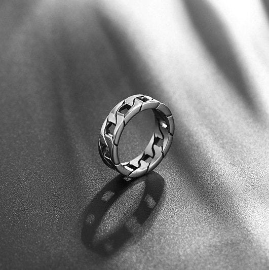 Stainless steel Cuban Ring, Silver Ring For Men Curb Chain Ring mens Stainless Steel Cuban Link Ring Statement Ring WATERPROOF ANTI-TARNISH