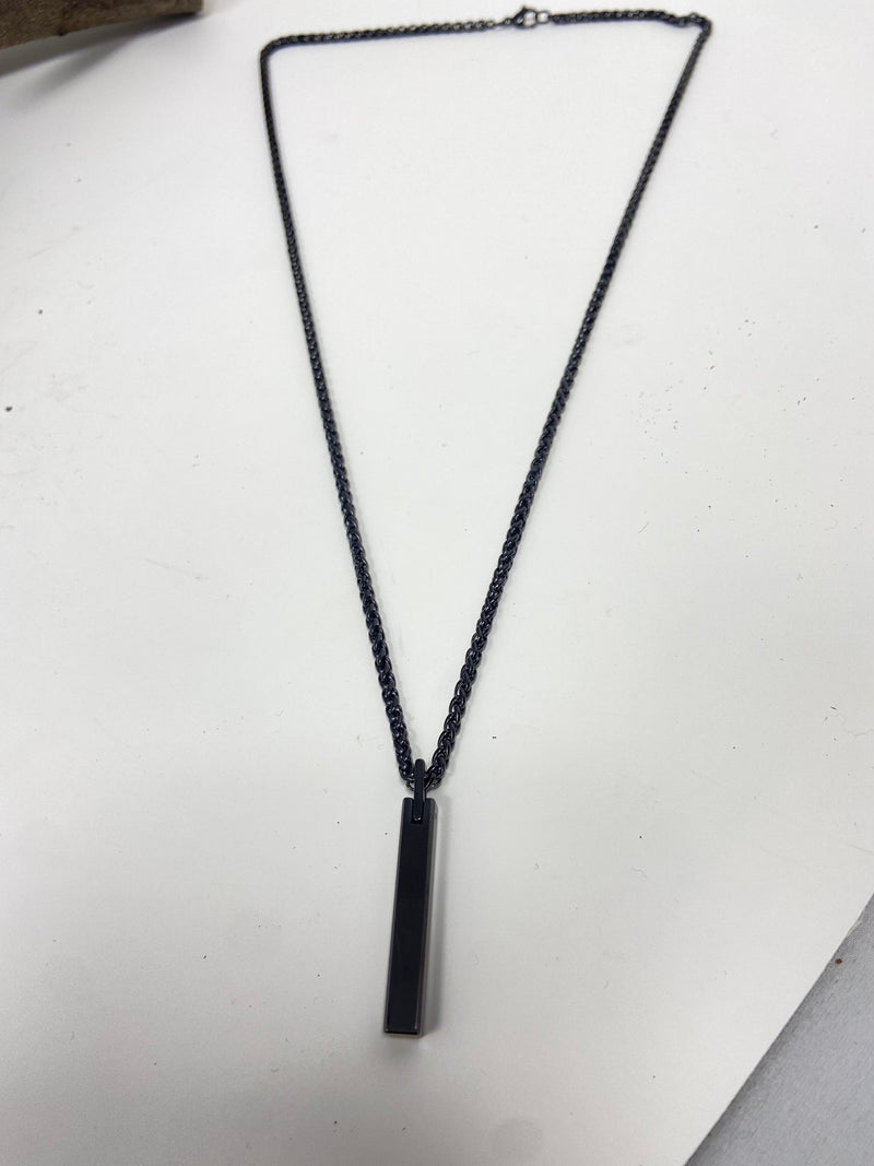 Stainless Steel Chain Necklace 3D Bar Pendant Men Necklace for Men Silver Jewelry Gold, Silver, Black WATERPROOF/ANTI-TARNISH