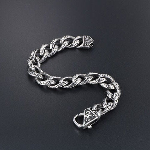 Men’s Silver Viking Steel Cuban Chain Bracelet Chunky Bracelet, Silver, Titanium Steel, Men’s bracelet, Gifts WATERPROOF/ANTI-TARNISH