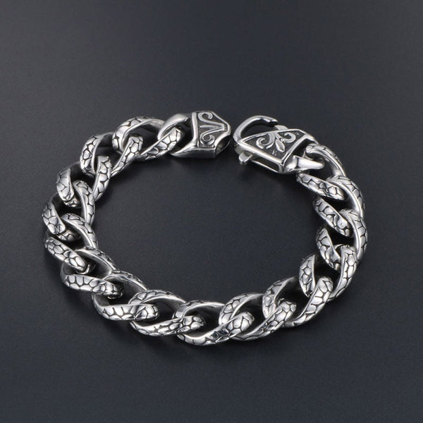 Men’s Silver Viking Steel Cuban Chain Bracelet Chunky Bracelet, Silver, Titanium Steel, Men’s bracelet, Gifts WATERPROOF/ANTI-TARNISH