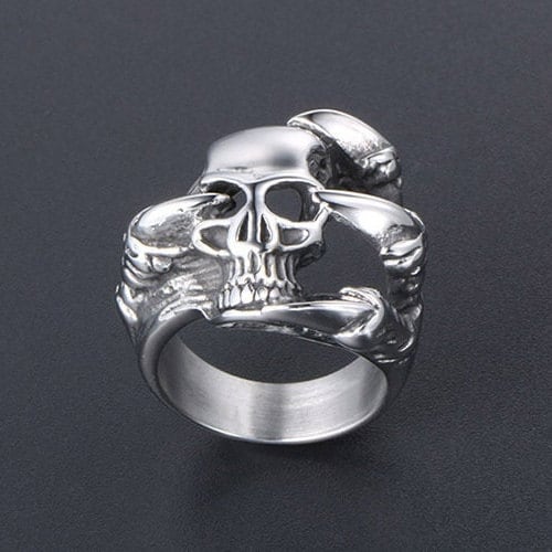 Claw Skull Silver Skull Ring , Flower Skull Ring ,Gothic Silver Skull Ring , Biker Style Ring , Unisex Silver Ring WATERPROOF ANTI-TARNISH