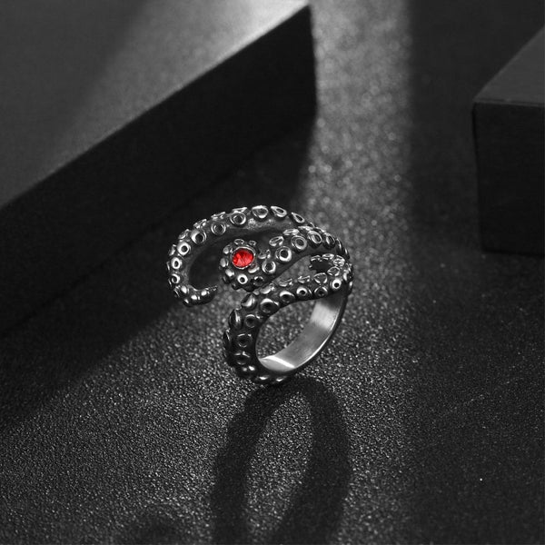 Silver Octopus Tentacle Ring,Gothic Silver Ring , Biker Style Ring , Unisex Silver Ring WATERPROOF ANTI-TARNISH