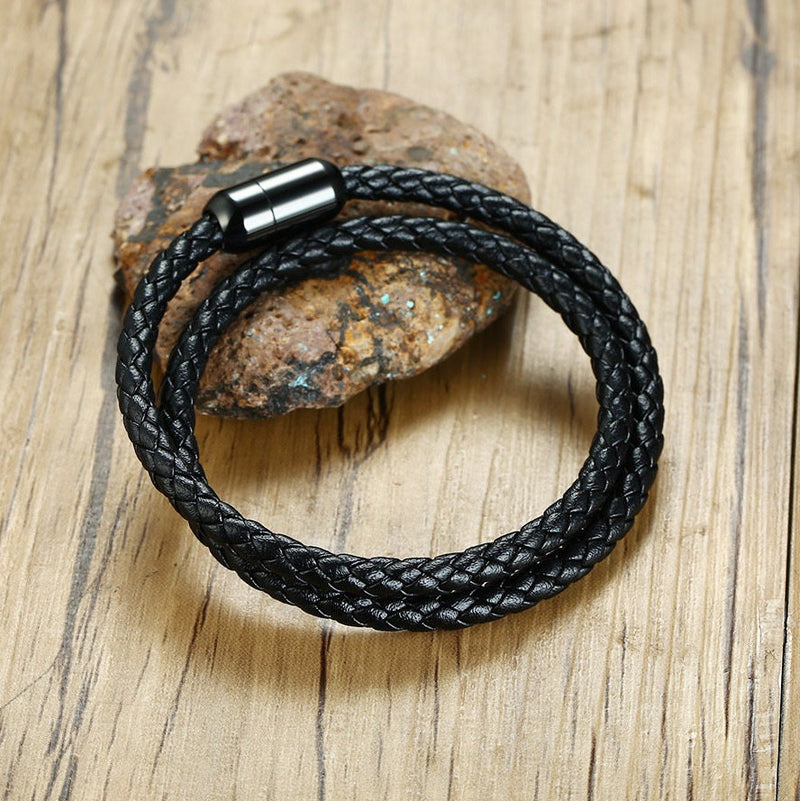 Men’s Black Braided Leather Bracelet  Gifts for Him WATERPROOF/ANTI-TARNISH