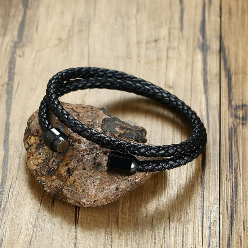 Men’s Black Braided Leather Bracelet  Gifts for Him WATERPROOF/ANTI-TARNISH