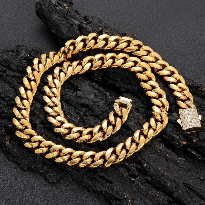 Iced Clasp Cuban Link Chain For Men - Thick Chain Necklace - Men's Thick Statement Necklace Chain - WATERPROOF/ANTI-TARNISH