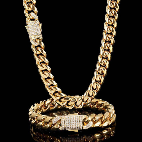 Iced Clasp Cuban Link Chain For Men - Thick Chain Necklace - Men's Thick Statement Necklace Chain - WATERPROOF/ANTI-TARNISH