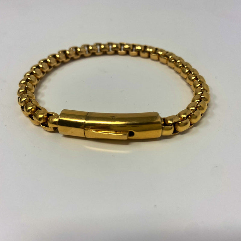 5mm Gold Stainless Steel Round Box Link Bracelet for Men Men's Bracelet, Gift For Him, WATERPROOF/ANTI-TARNISH