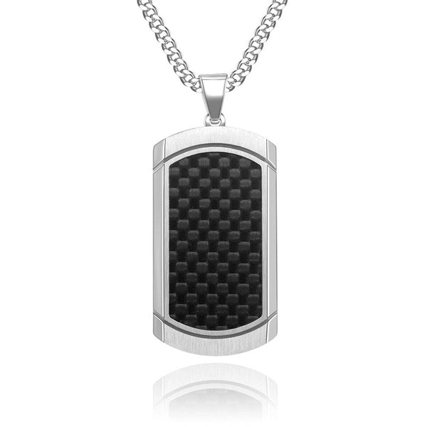 Men Carbon Fiber Dog Tag Stainless Steel Pendant Necklace for Men Gift For Him WATERPROOF/ANTI-TARNISH