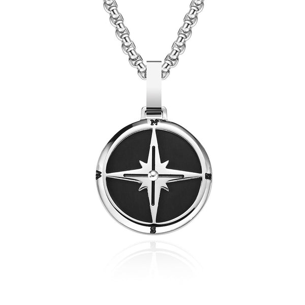 Compass North Star Pendant Chain Men Necklace Silver Pendant Necklace For Men Jewelry Gift For Him WATERPROOF/ANTI-TARNISH