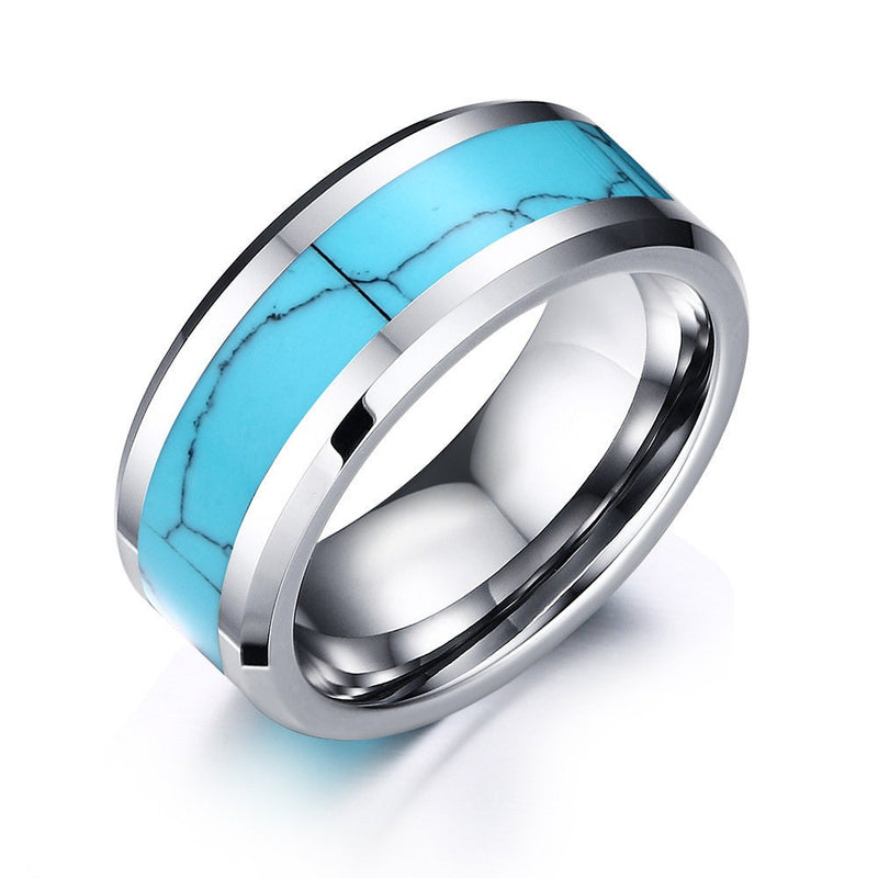 Mens Turquoise Ring Tungsten Wedding Band Gemstone Inlay Ring Tungsten Ring Mens Wedding Band Gemstone Wedding Ring WATERPROOF ANTI-TARNISH