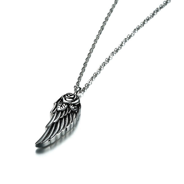 Angel Wing with Flower Necklace Silver Wing Charm Angel Love Gift Wing Pendant Flower Gift Wing Jewelry WATERPROOF/ANTI-TARNISH