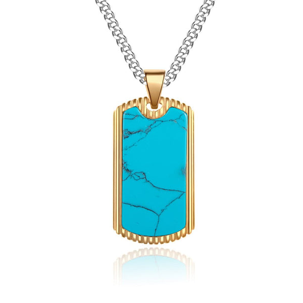 Men Turquoise Dog Tag Men Gold Stainless Steel Turquoise Stone Dog Tag Pendant Necklace Men's Necklace Gifts For Him WATERPROOF/ANTI-TARNISH