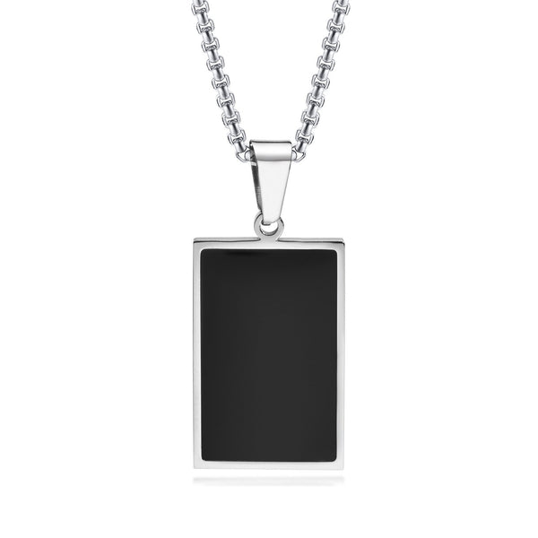 Onyx Quad Pendant Stainless Steel Necklace For Men Rectangle Pendant For Men Gifts For Him WATERPROOF/ANTI-TARNISH