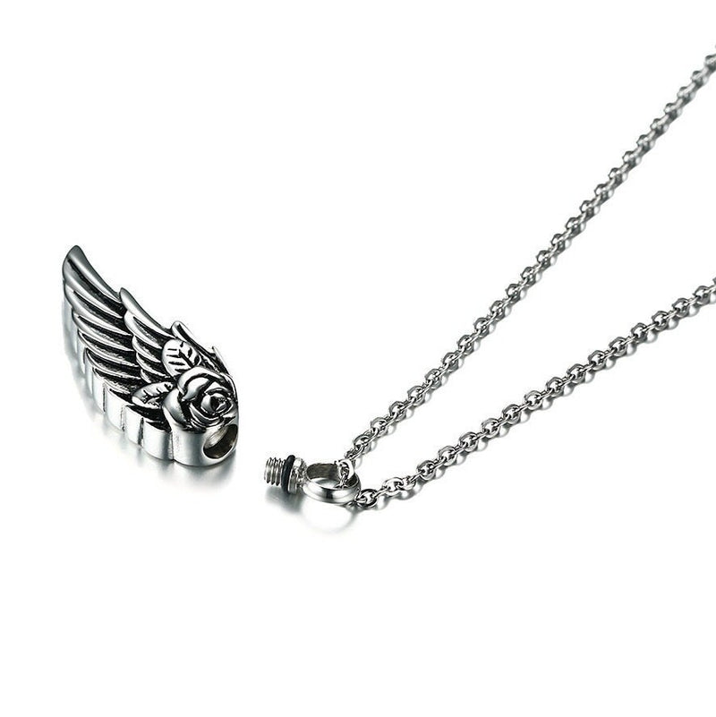 Angel Wing with Flower Necklace Silver Wing Charm Angel Love Gift Wing Pendant Flower Gift Wing Jewelry WATERPROOF/ANTI-TARNISH