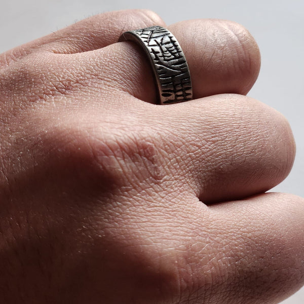 Men Retro Cool Titanium Steel Ring Trendy Rings for Men Promise Rings Mantra Meditation Rings WATERPROOF ANTI-TARNISH