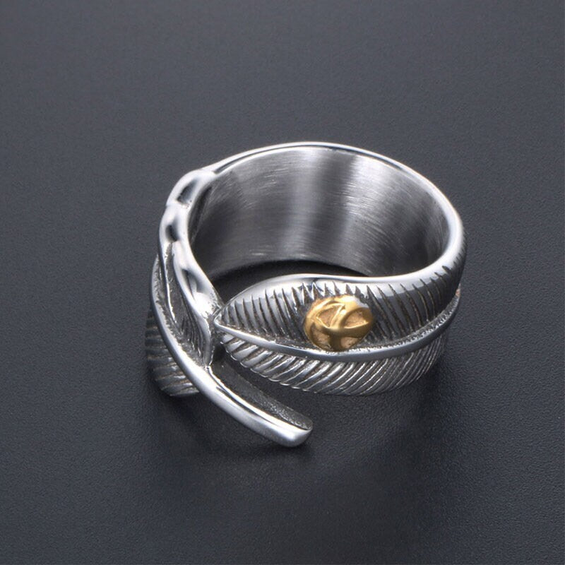 Feather Ring  Stainless Steel Men Band, Men's Silver Band, Men's Ring Minimalist  Gift For Him WATERPROOF ANTI-TARNISH
