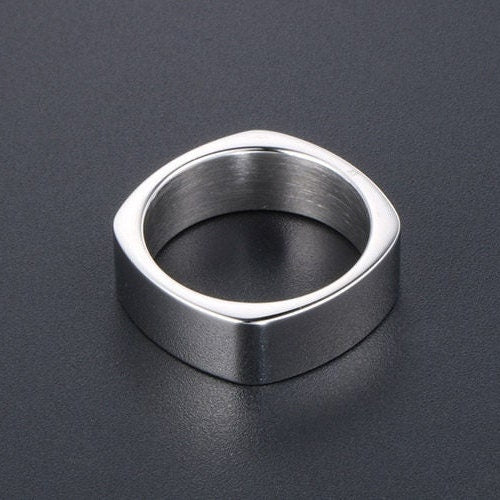 Sliver Square Signet Ring Men's Ring Polished Finish Heavy Black Punk Ring, Rings For Men, Square Signet Ring WATERPROOF/ANTI-TARNISH