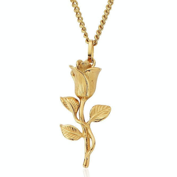 Gold Rose Pendant Chain Mens Rose Necklace Gold Rose Pendant Vintage Rose Flower Necklace For Men Gift For Him WATERPROOF/ANTI-TARNISH