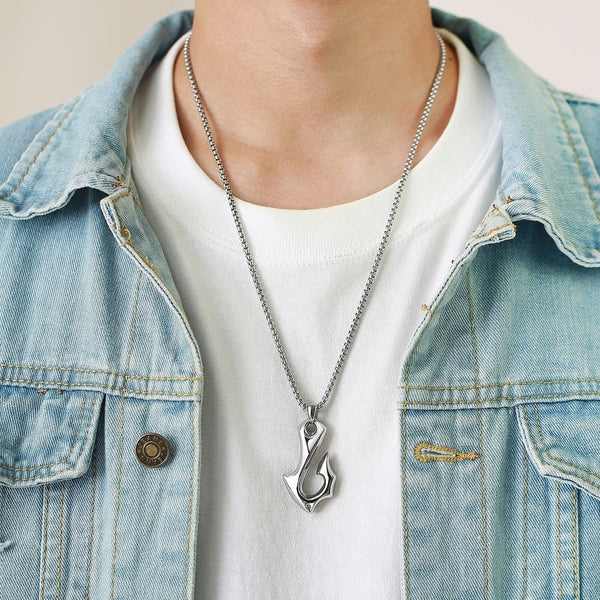 Silver Hook necklace, Navy/Sailor Necklace, Jewelry Unisex, Pendant Men Necklace, Silver, WATERPROOF/ANTI-TARNISH