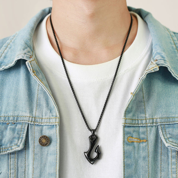 Black Hook necklace, Navy/Sailor Necklace, Men Jewelry Unisex, Pendant Men Necklace, Gold, Silver, WATERPROOF/ANTI-TARNISH