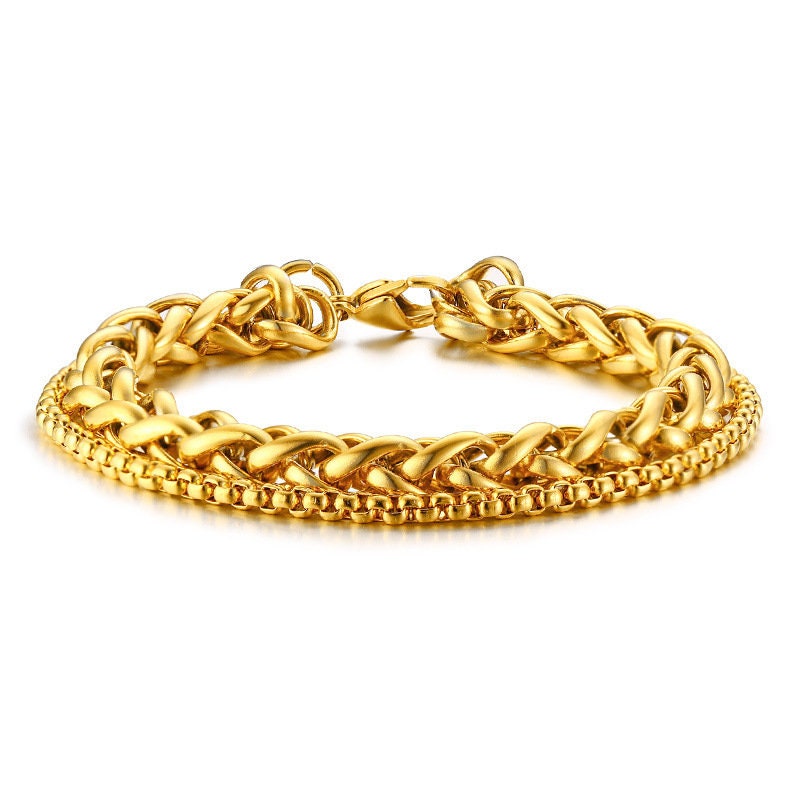 Men's Bracelet, Gold Bracelets, Chain Bracelet, Men's Cuff Bracelet, Men's Jewelry, , Tightly Woven Steel Bracelet WATERPROOF/ANTI-TARNISH
