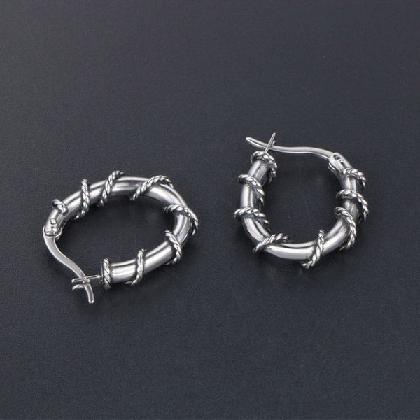 Rope Around Oval Mens Earrings | Titanium Steet Western Jewelry Horseshoe Earrings Mens Jewelry Small Hoop Earring (WATERPROOF TARNISH )
