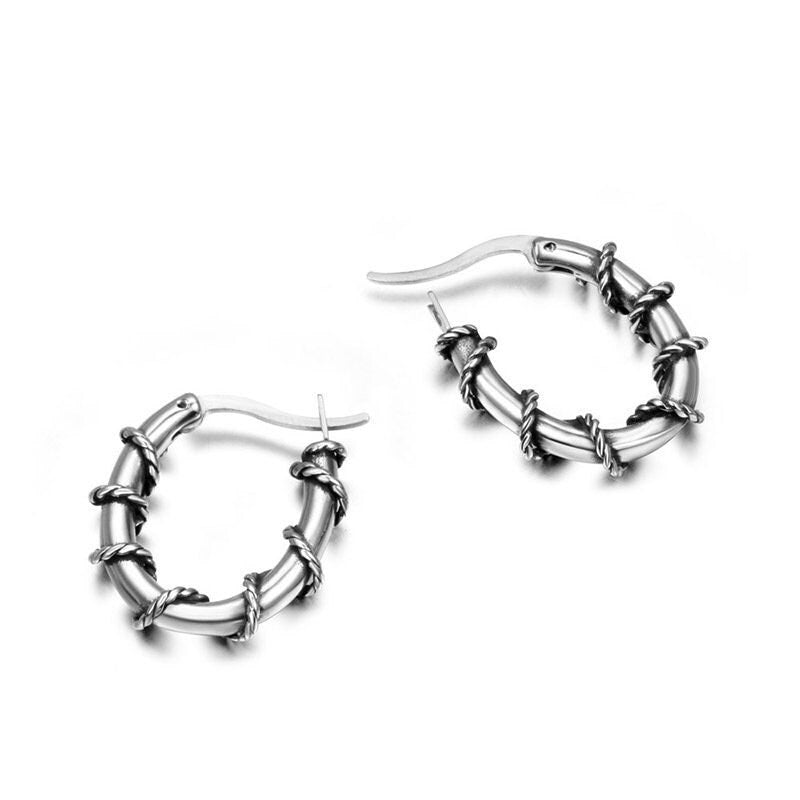 Rope Around Oval Mens Earrings | Titanium Steet Western Jewelry Horseshoe Earrings Mens Jewelry Small Hoop Earring (WATERPROOF TARNISH )