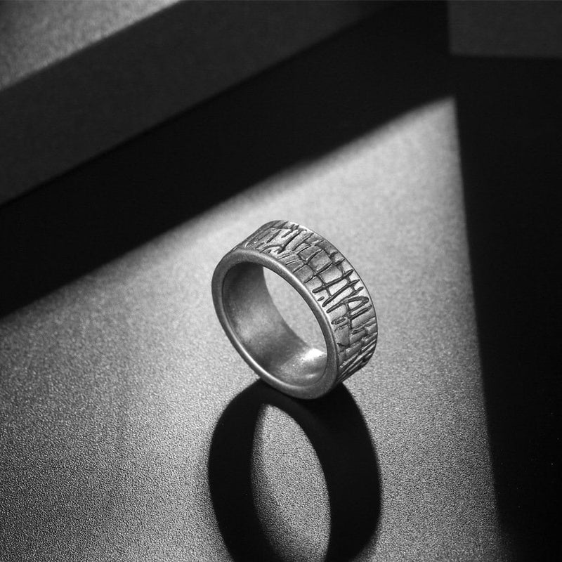 Men Retro Cool Titanium Steel Ring Trendy Rings for Men Promise Rings Mantra Meditation Rings WATERPROOF ANTI-TARNISH